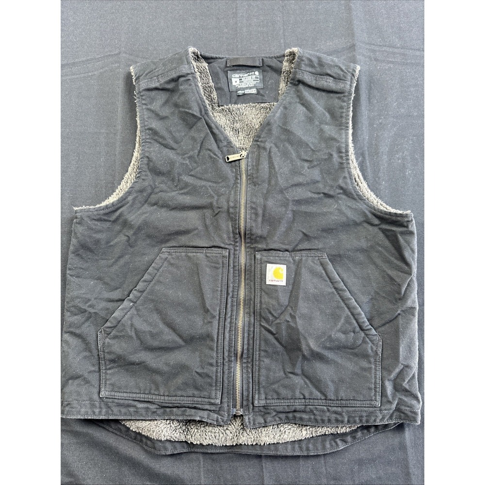Carhartt Mens Relaxed Fit Washed Duck Sherpa Lined Vest Black